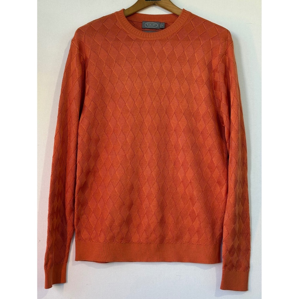 Talbots Sweater Silk Cotton Diamond‎ Knit Mens M Orange Excellent